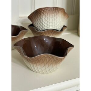 Vintage Set of 6 Bormioli Rocco Italian Glass Waffle Cone Icecream Dessert Bowls